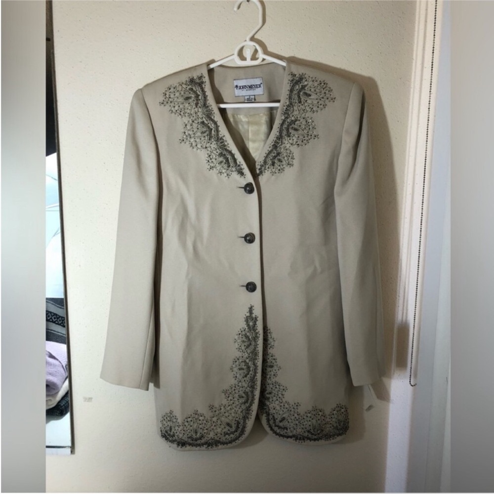 John Meyer of Norwich Women’s Single Breasted Embroidered Long Blazer SZ 10